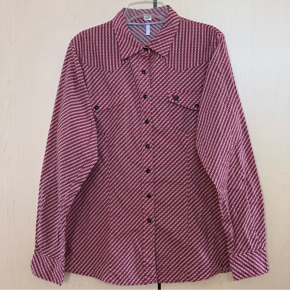 CINCH Shirt Women's Long Sleeve Snap Up Geometric Pink Size XXL